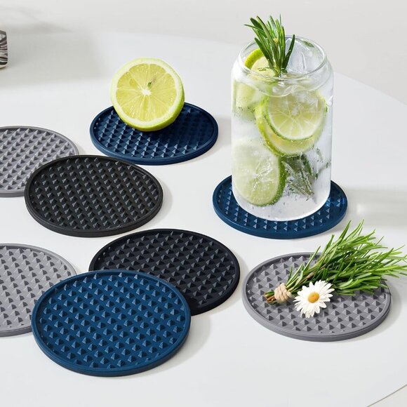 Coasters for Drinks, Silicone Coasters Set of 6 with ABS Holder, Outdoor Coaster - Picture 2 of 8